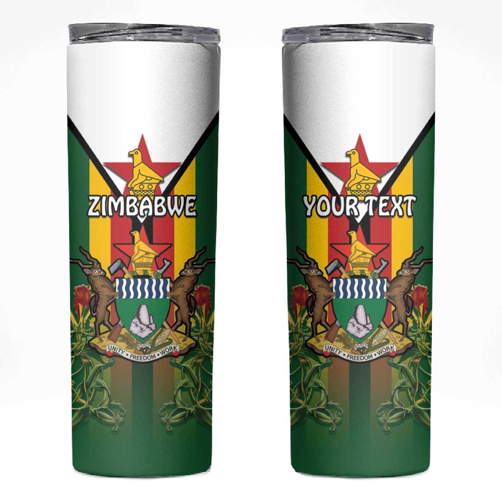 Personalised Zimbabwe Independence Day Skinny Tumbler Coat Of Arms Fire Lilies LT15