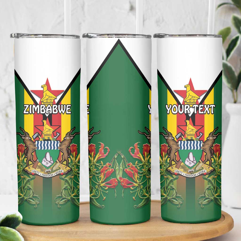 Personalised Zimbabwe Independence Day Skinny Tumbler Coat Of Arms Fire Lilies LT15