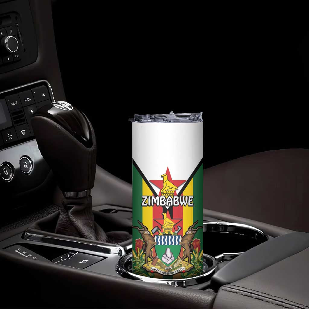 Personalised Zimbabwe Independence Day Skinny Tumbler Coat Of Arms Fire Lilies LT15