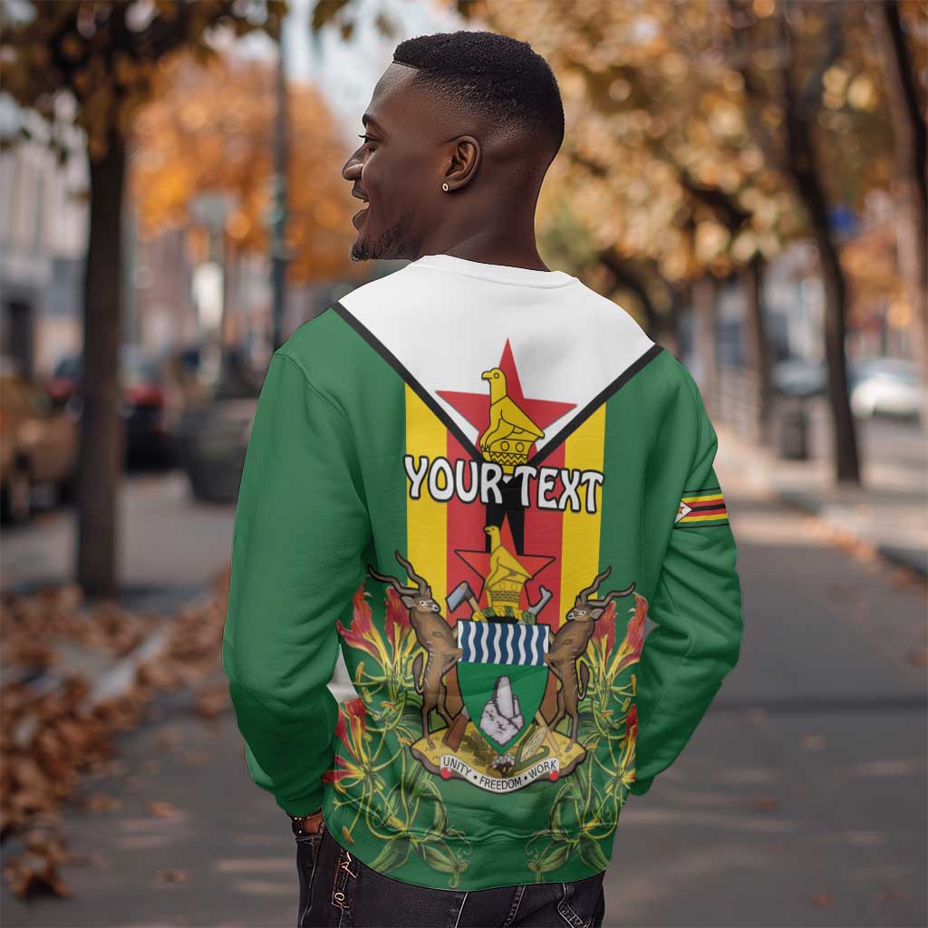 Personalised Zimbabwe Independence Day Sweatshirt Coat Of Arms Fire Lilies LT15