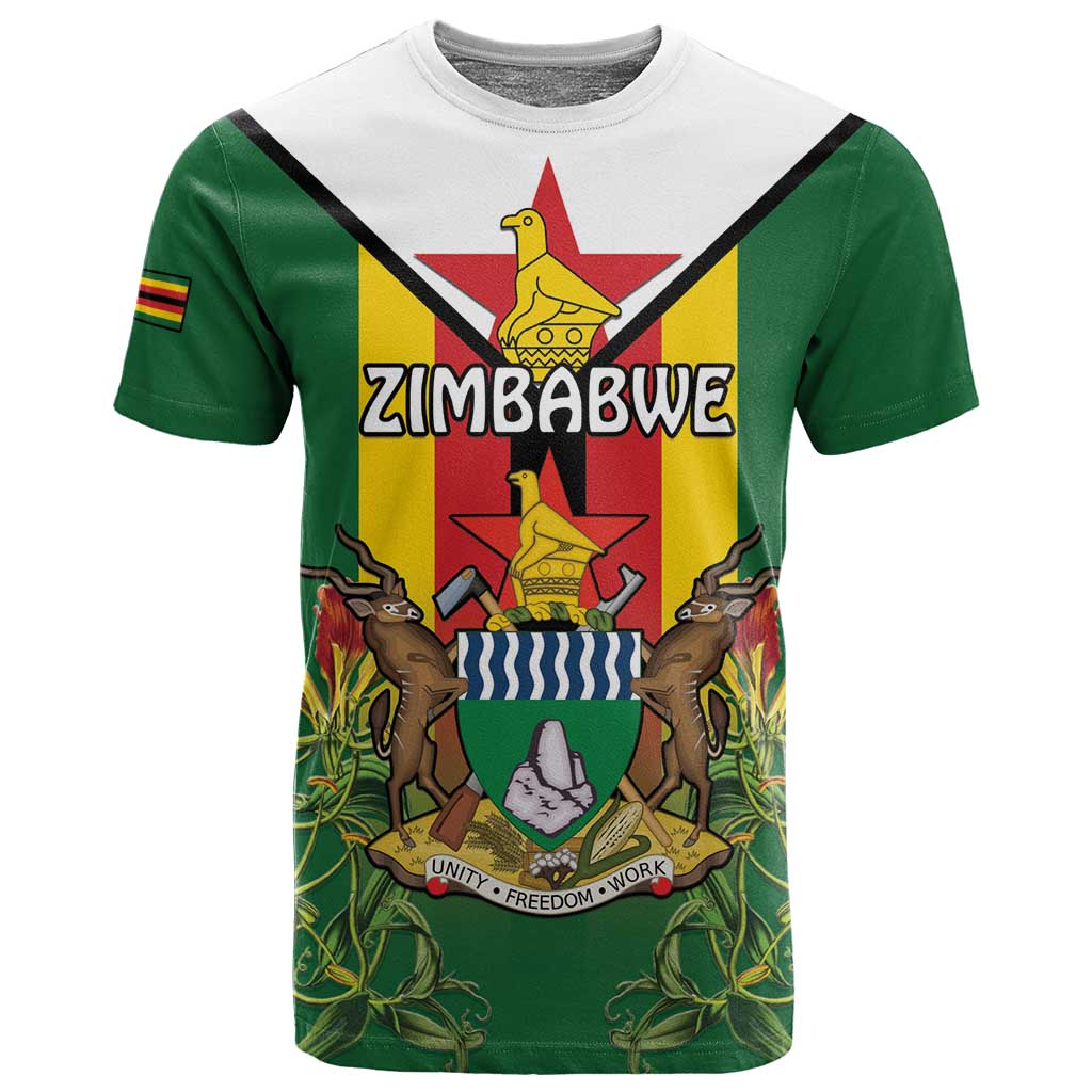 Personalised Zimbabwe Independence Day T shirt Coat Of Arms Fire Lilies LT15