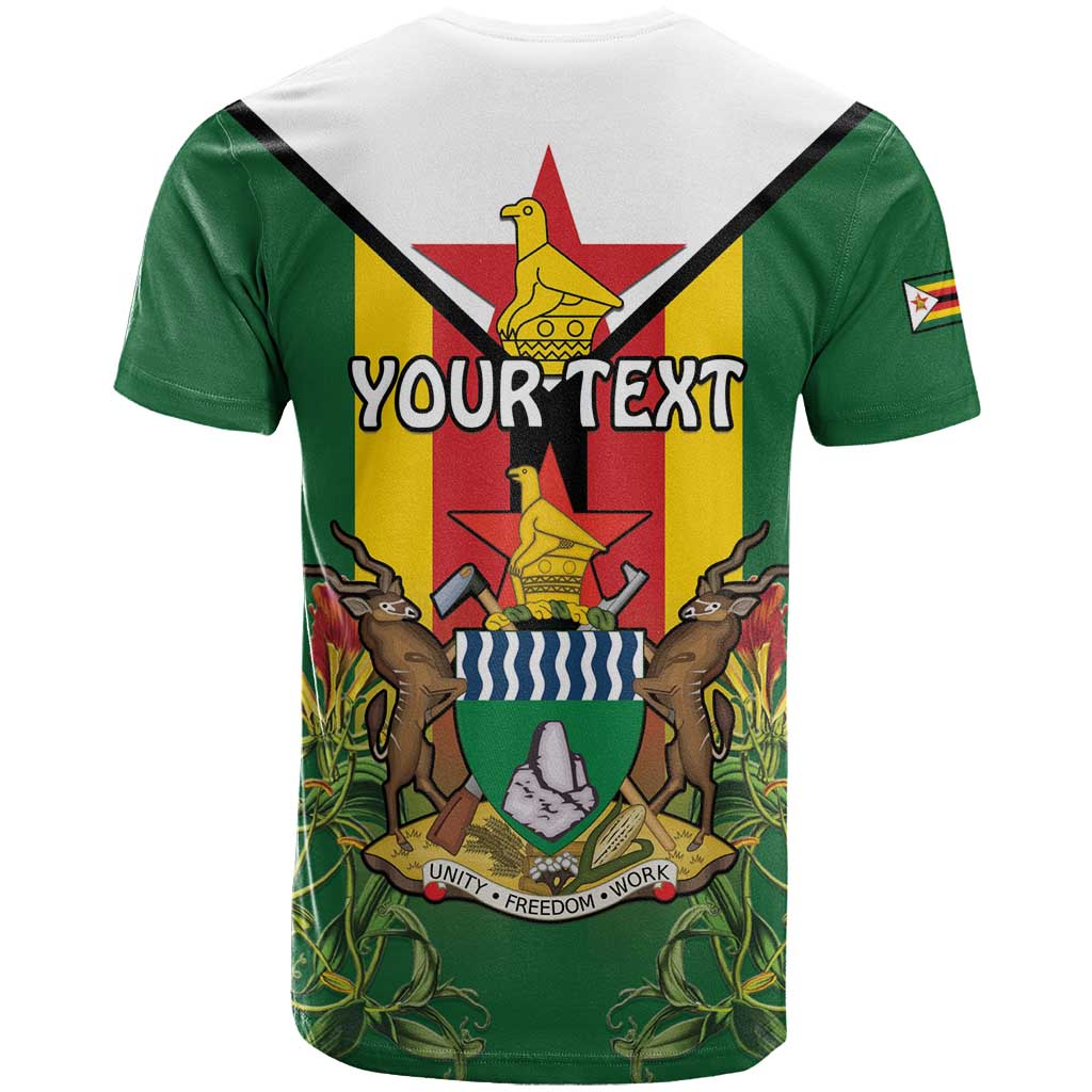 Personalised Zimbabwe Independence Day T shirt Coat Of Arms Fire Lilies LT15