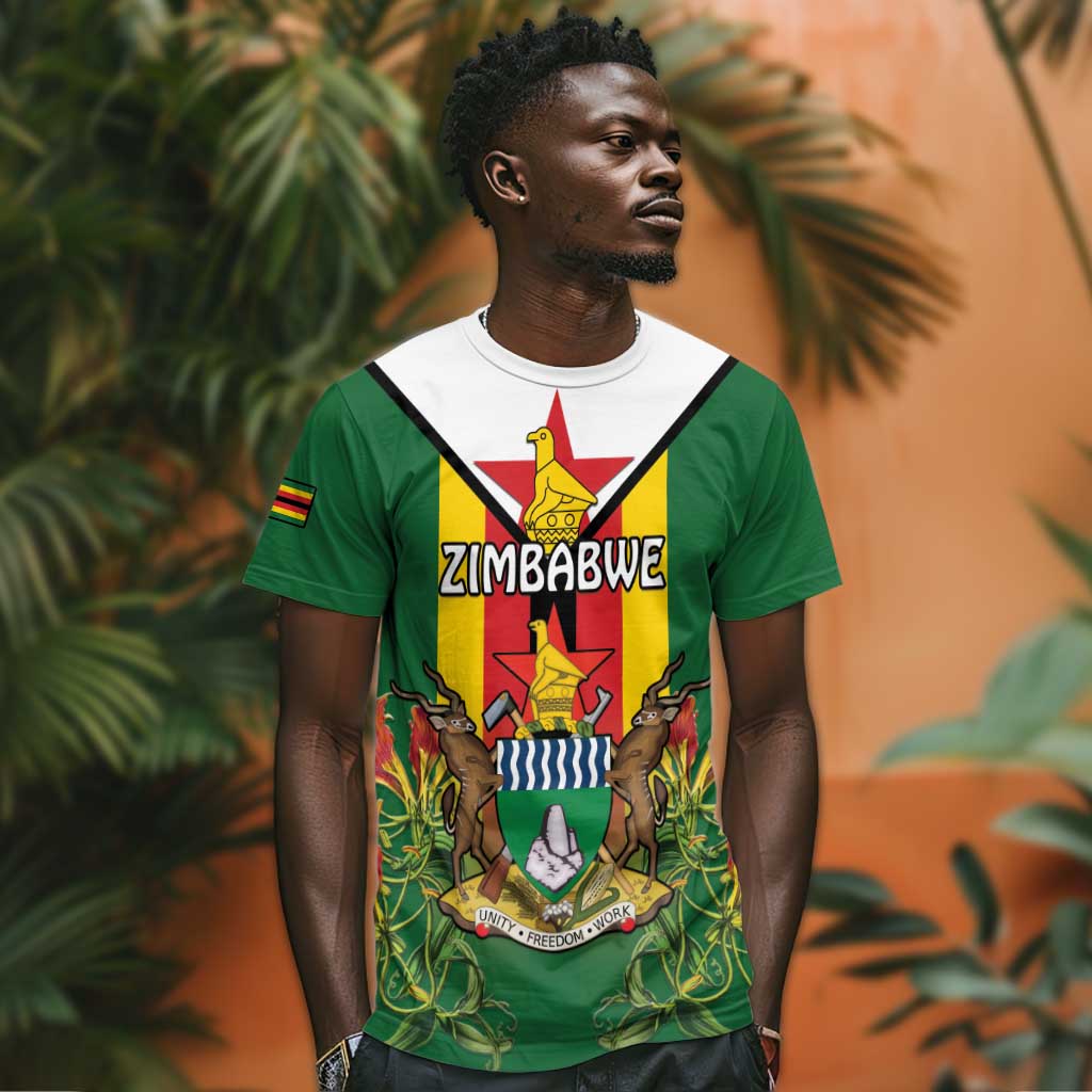 Personalised Zimbabwe Independence Day T shirt Coat Of Arms Fire Lilies LT15