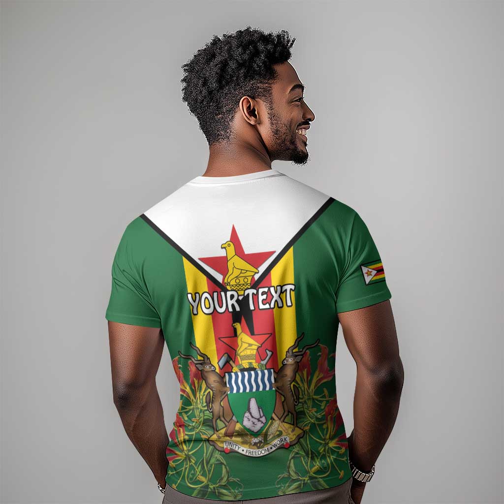 Personalised Zimbabwe Independence Day T shirt Coat Of Arms Fire Lilies LT15