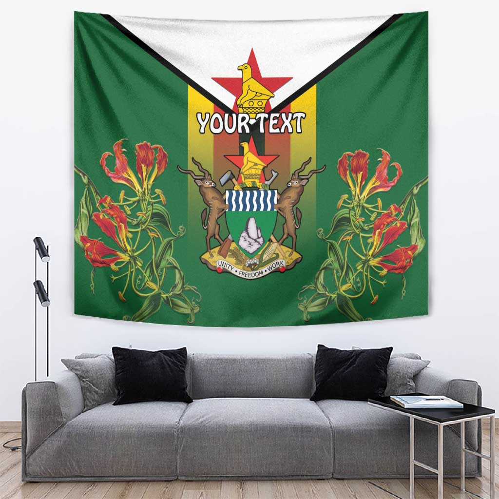 Personalised Zimbabwe Independence Day Tapestry Coat Of Arms Fire Lilies LT15