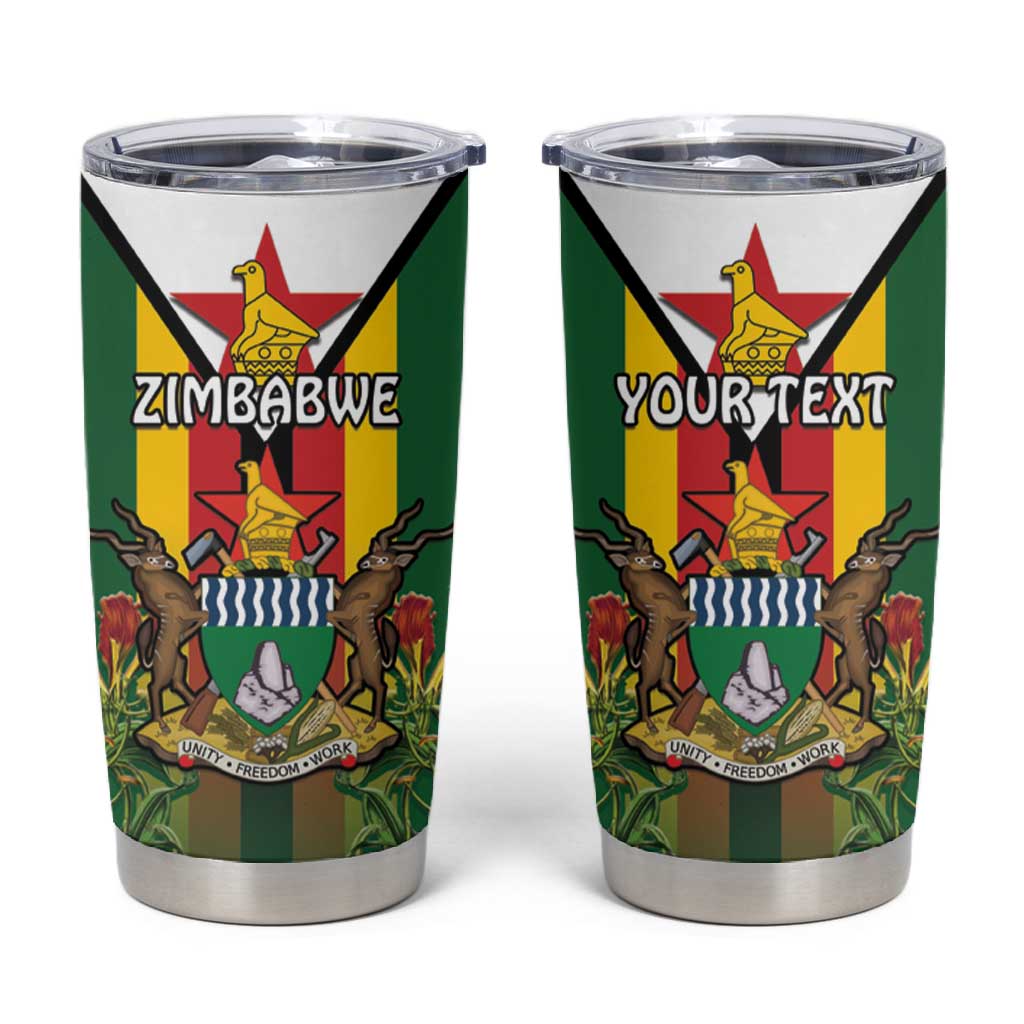 Personalised Zimbabwe Independence Day Tumbler Cup Coat Of Arms Fire Lilies LT15