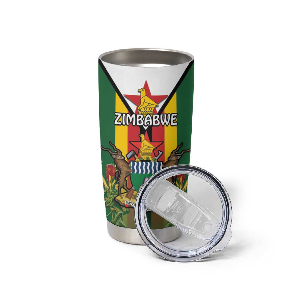 Personalised Zimbabwe Independence Day Tumbler Cup Coat Of Arms Fire Lilies LT15