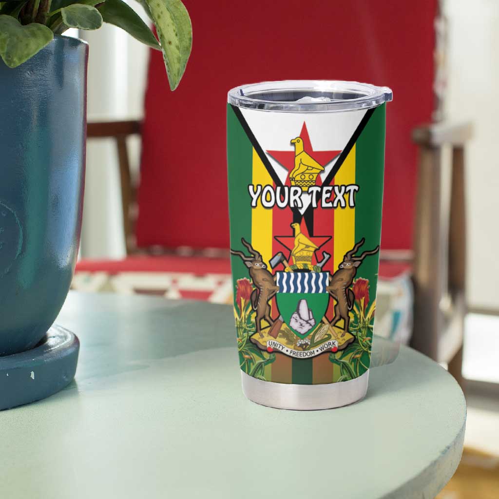 Personalised Zimbabwe Independence Day Tumbler Cup Coat Of Arms Fire Lilies LT15