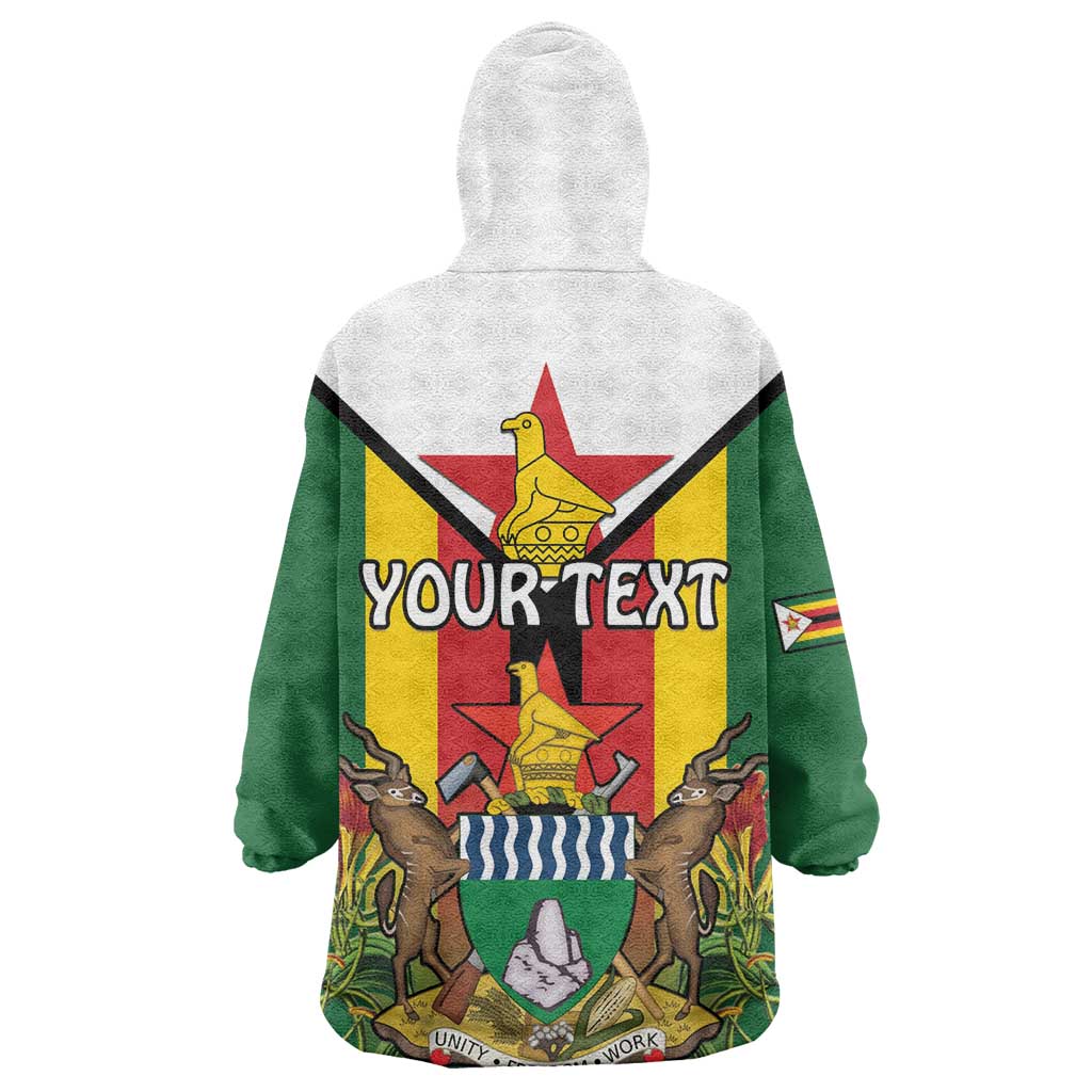Personalised Zimbabwe Independence Day Wearable Blanket Hoodie Coat Of Arms Fire Lilies LT15