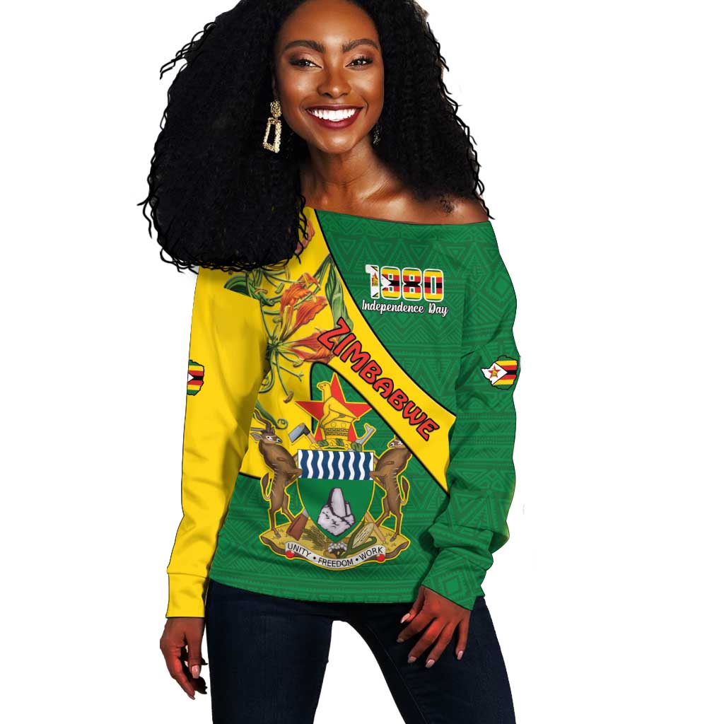 Personalised Proudly Zimbabwe Off Shoulder Sweater Happy Independence Day LT15