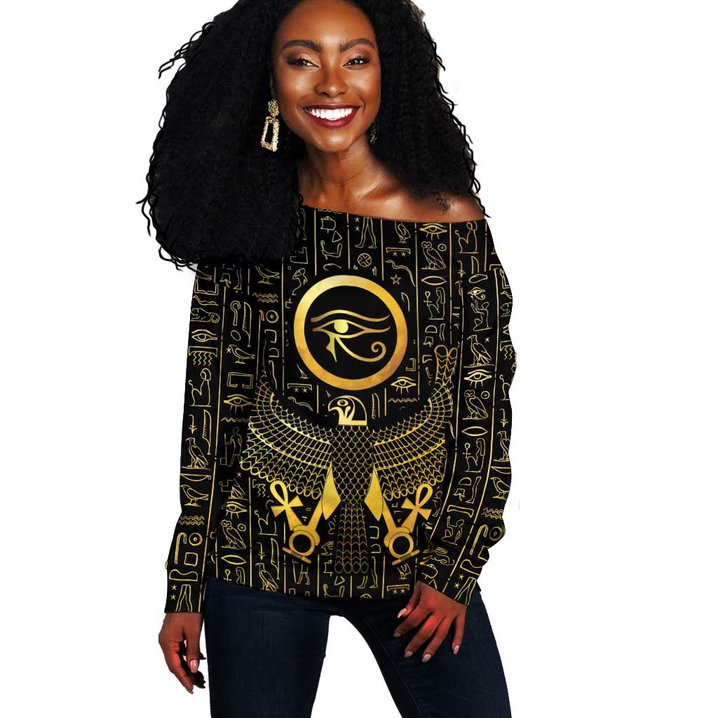 Ancient Egyptian Off Shoulder Sweater Horus Falcon God LT15