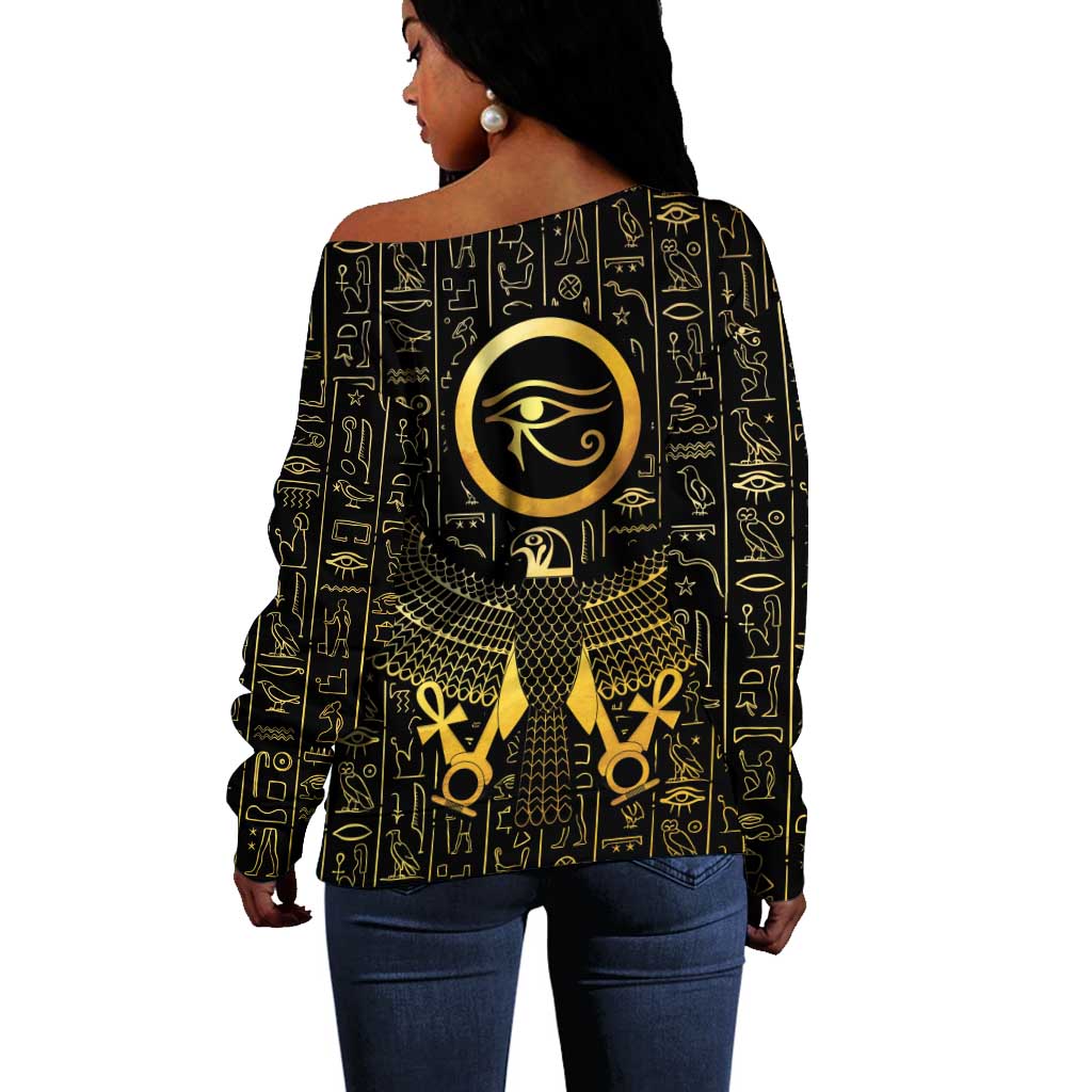 Ancient Egyptian Off Shoulder Sweater Horus Falcon God LT15