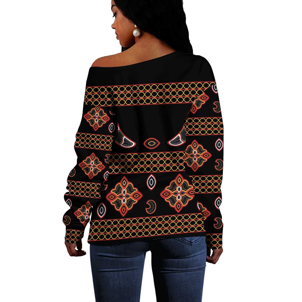 Cameroon Traditional Toghu Pattern Off Shoulder Sweater LT15
