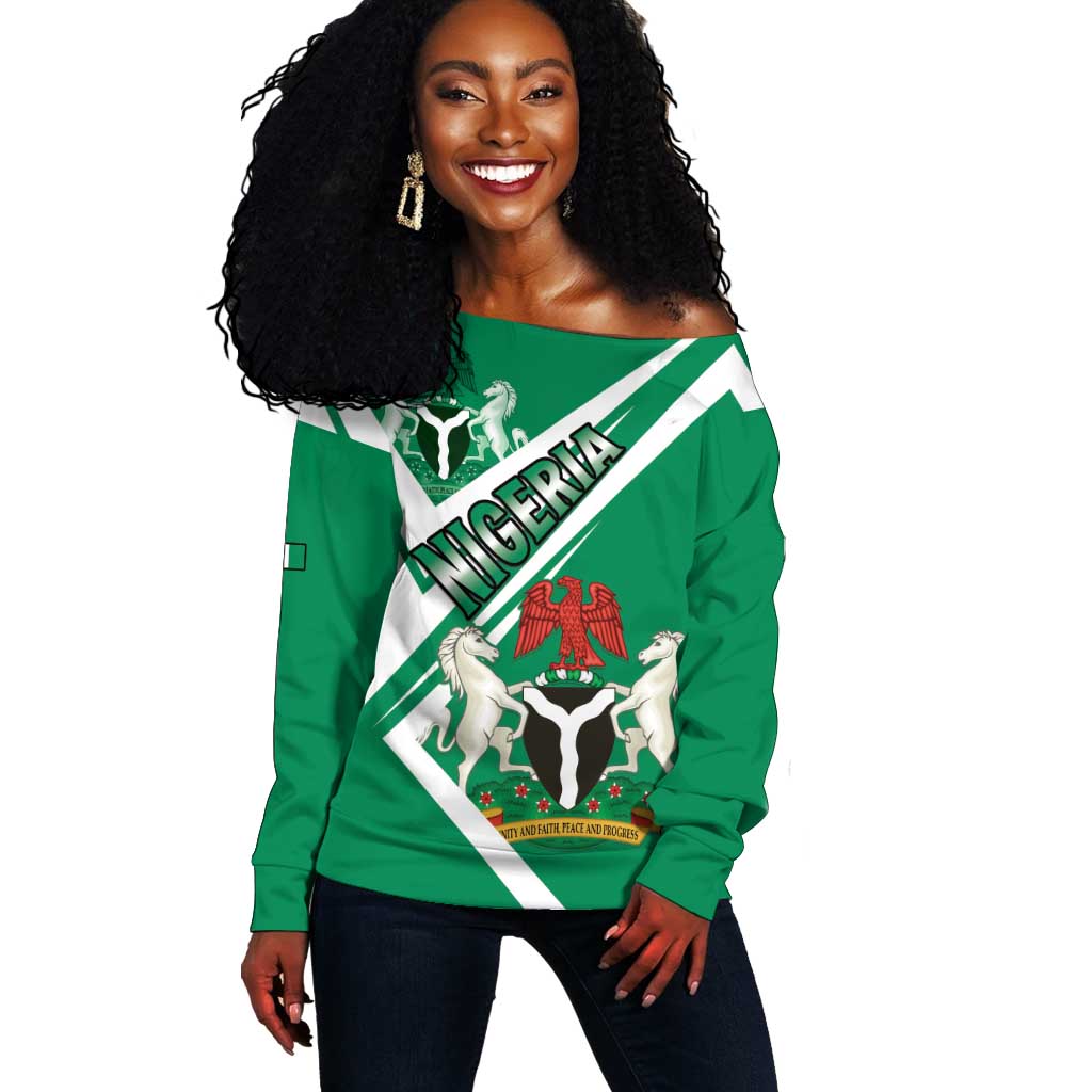 Nigeria Coat Of Arms Sporty Style Off Shoulder Sweater LT15