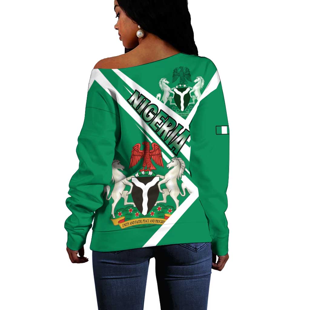 Nigeria Coat Of Arms Sporty Style Off Shoulder Sweater LT15