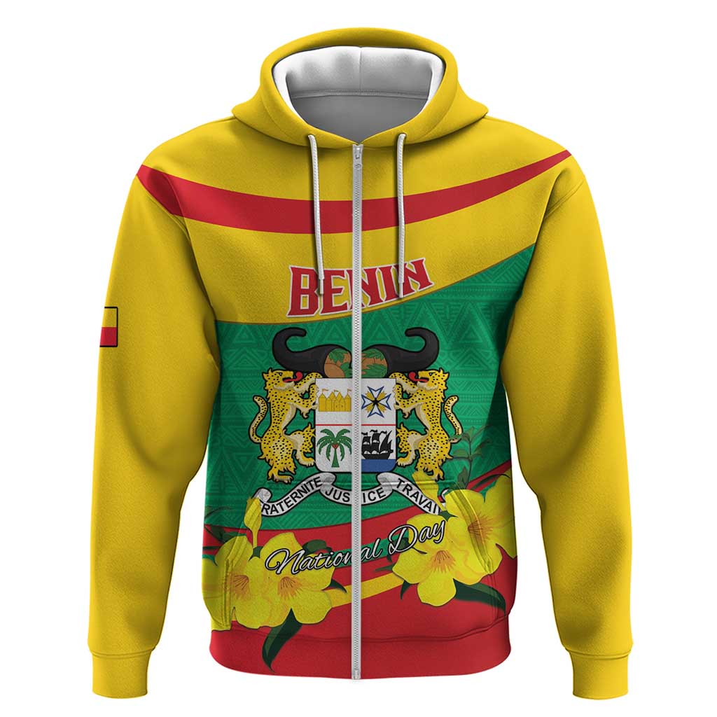 Personalised Benin National Day Hoodie Coat Of Arms Yellow Allamanda LT15
