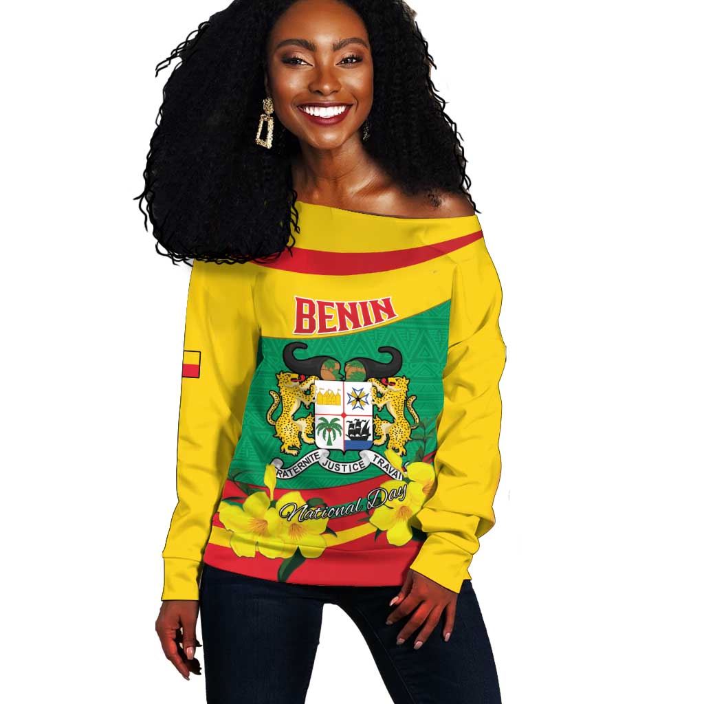Personalized Happy Benin National Day Off Shoulder Sweater Fraternite Justice Travail LT15