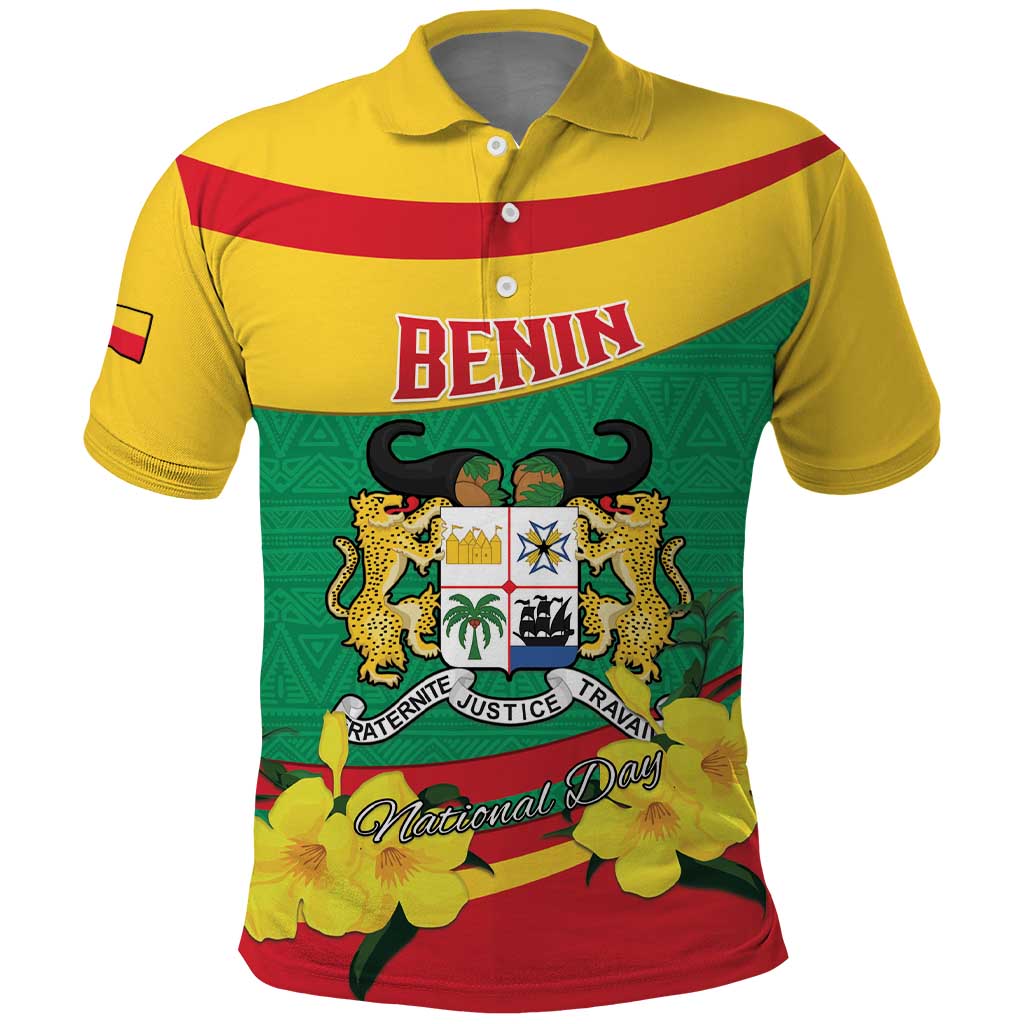 Personalised Benin National Day Polo Shirt Coat Of Arms Yellow Allamanda LT15