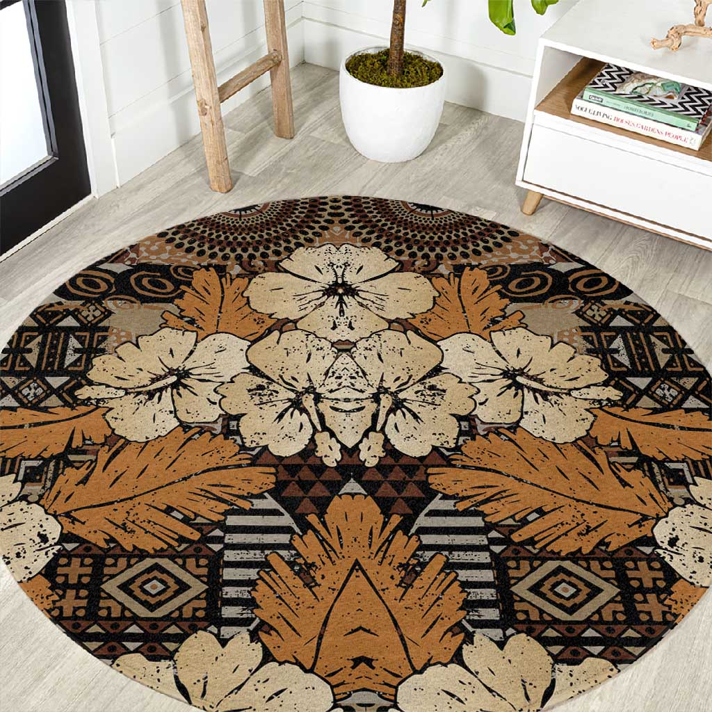 Afro Hibiscus Tropical Round Carpet African Pattern LT15