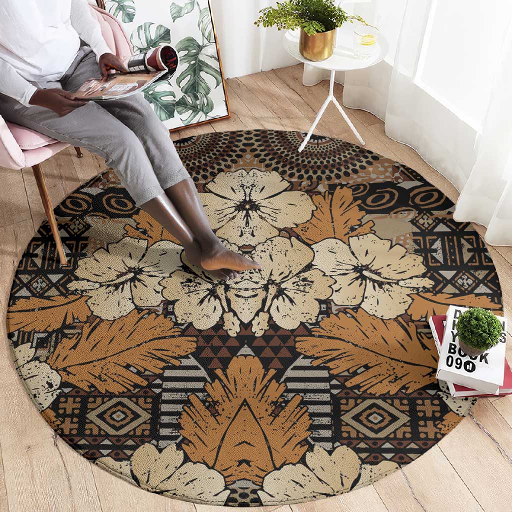 Afro Hibiscus Tropical Round Carpet African Pattern LT15