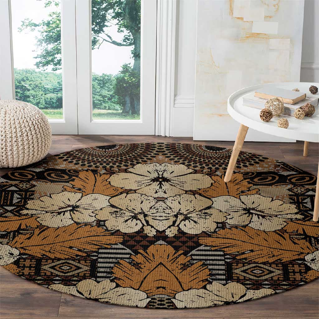 Afro Hibiscus Tropical Round Carpet African Pattern LT15