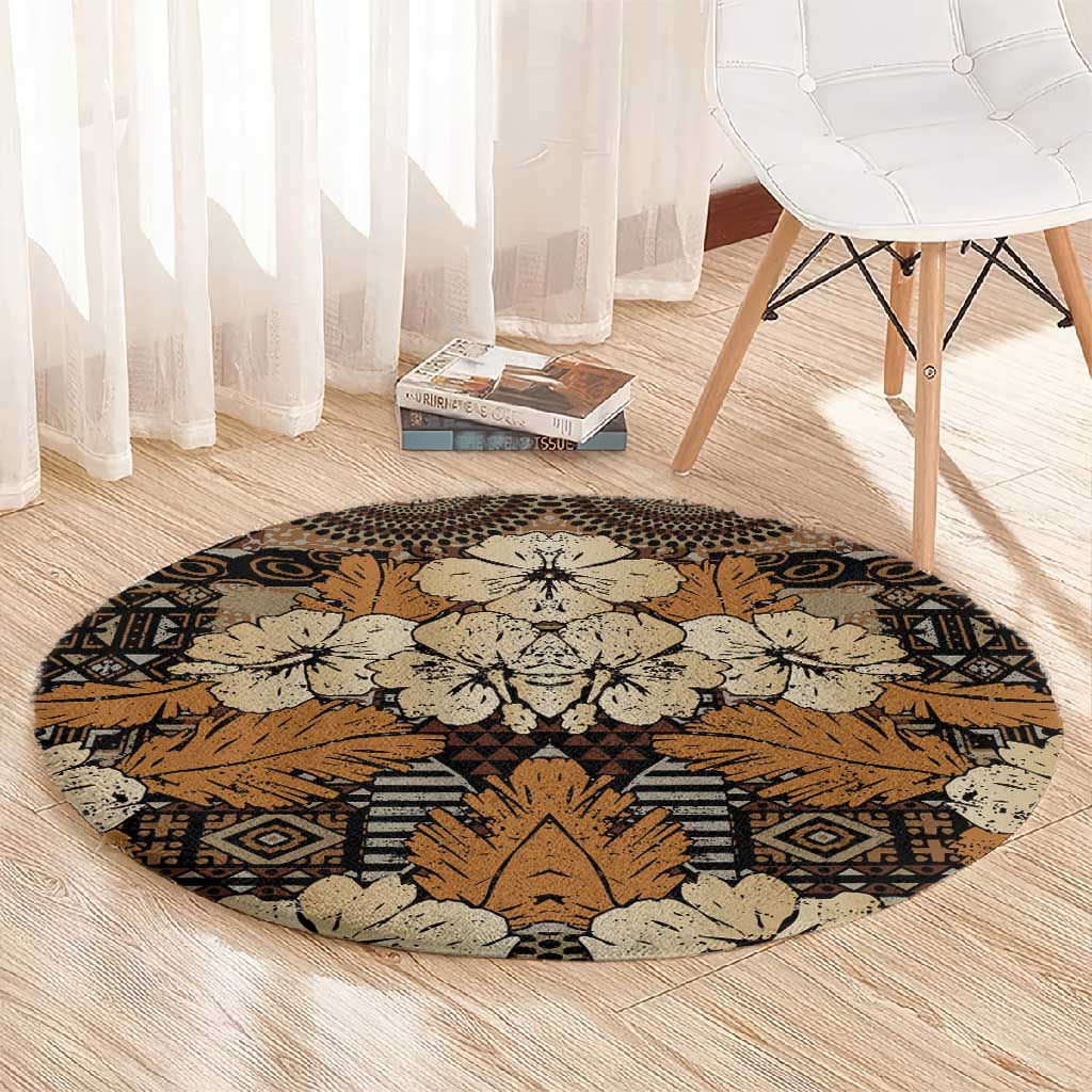 Afro Hibiscus Tropical Round Carpet African Pattern LT15
