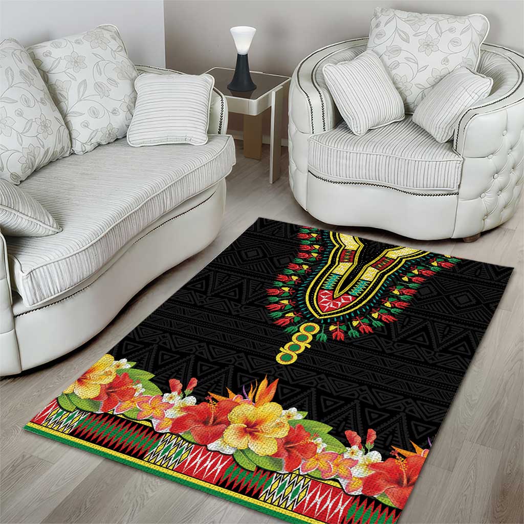 Afro Hibiscus Tropical Area Rug Dashiki African Pattern LT15