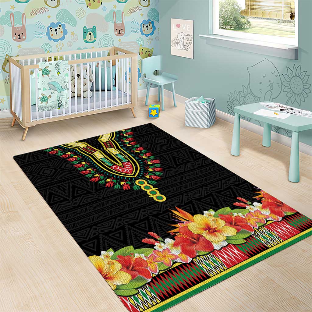 Afro Hibiscus Tropical Area Rug Dashiki African Pattern LT15