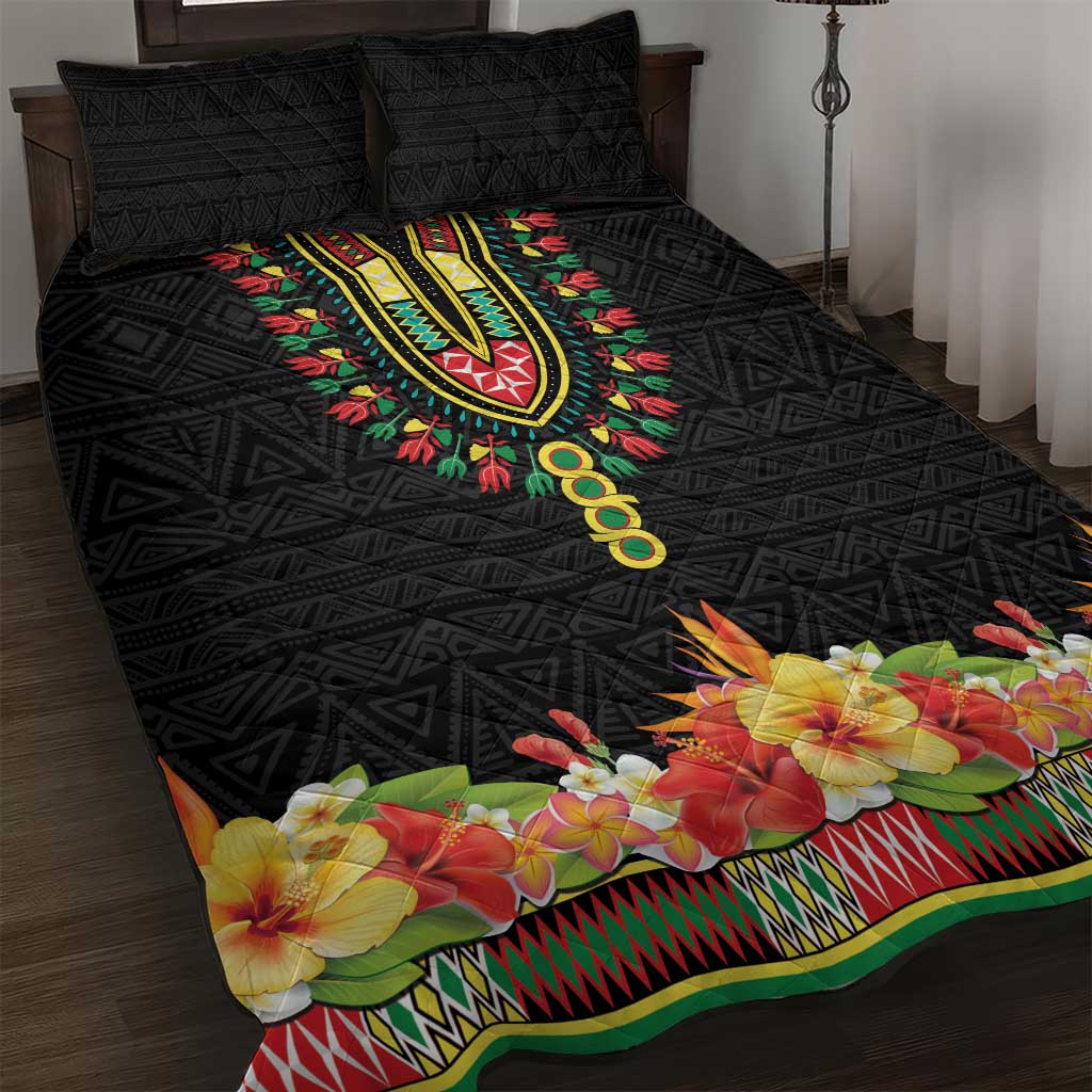 Afro Hibiscus Tropical Quilt Bed Set Dashiki African Pattern LT15