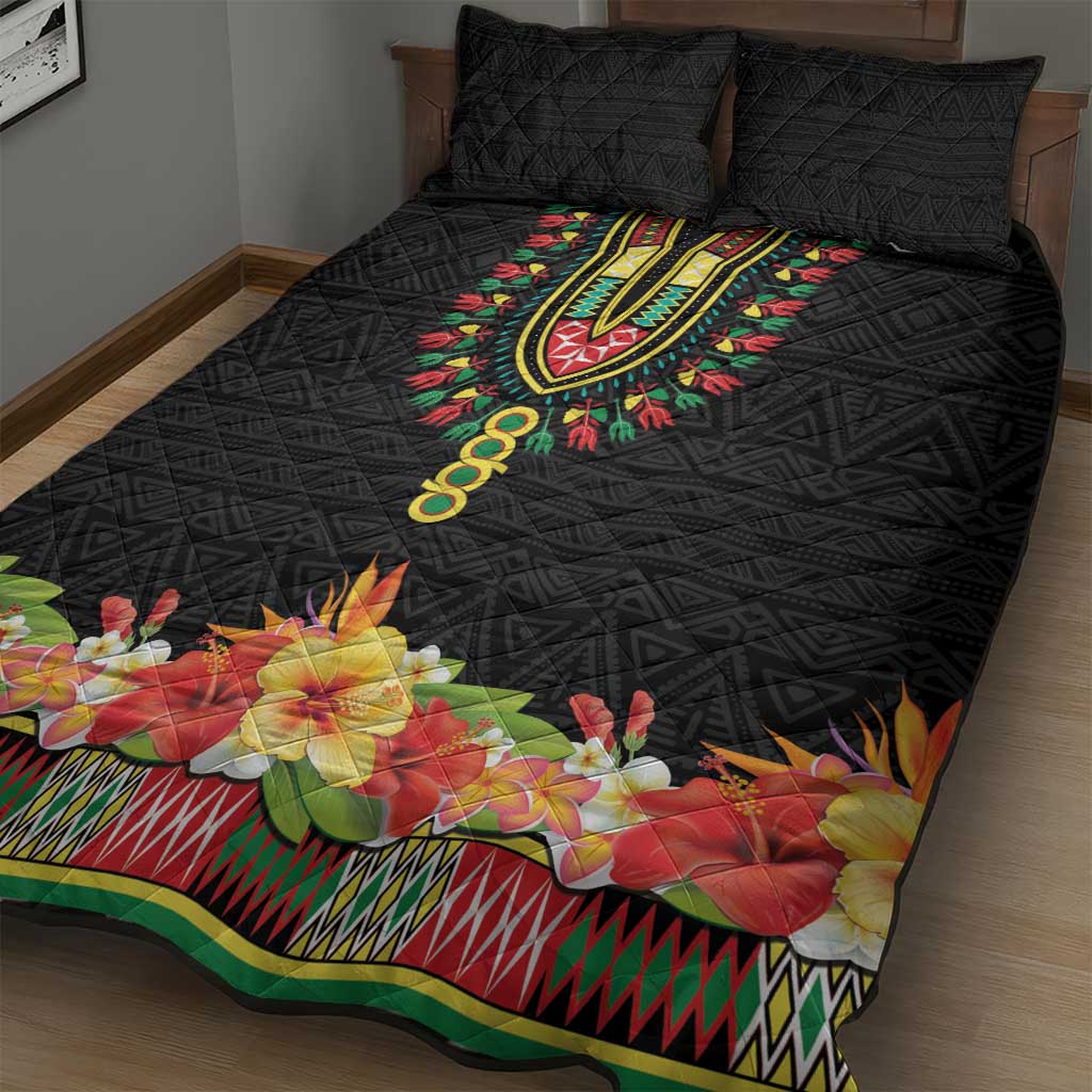 Afro Hibiscus Tropical Quilt Bed Set Dashiki African Pattern LT15