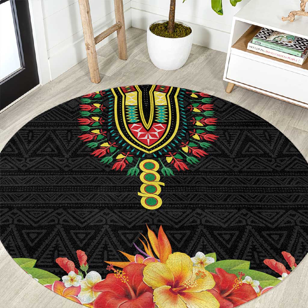 Afro Hibiscus Tropical Round Carpet Dashiki African Pattern LT15