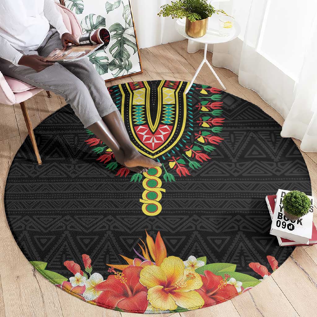Afro Hibiscus Tropical Round Carpet Dashiki African Pattern LT15