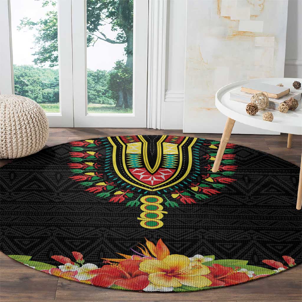 Afro Hibiscus Tropical Round Carpet Dashiki African Pattern LT15