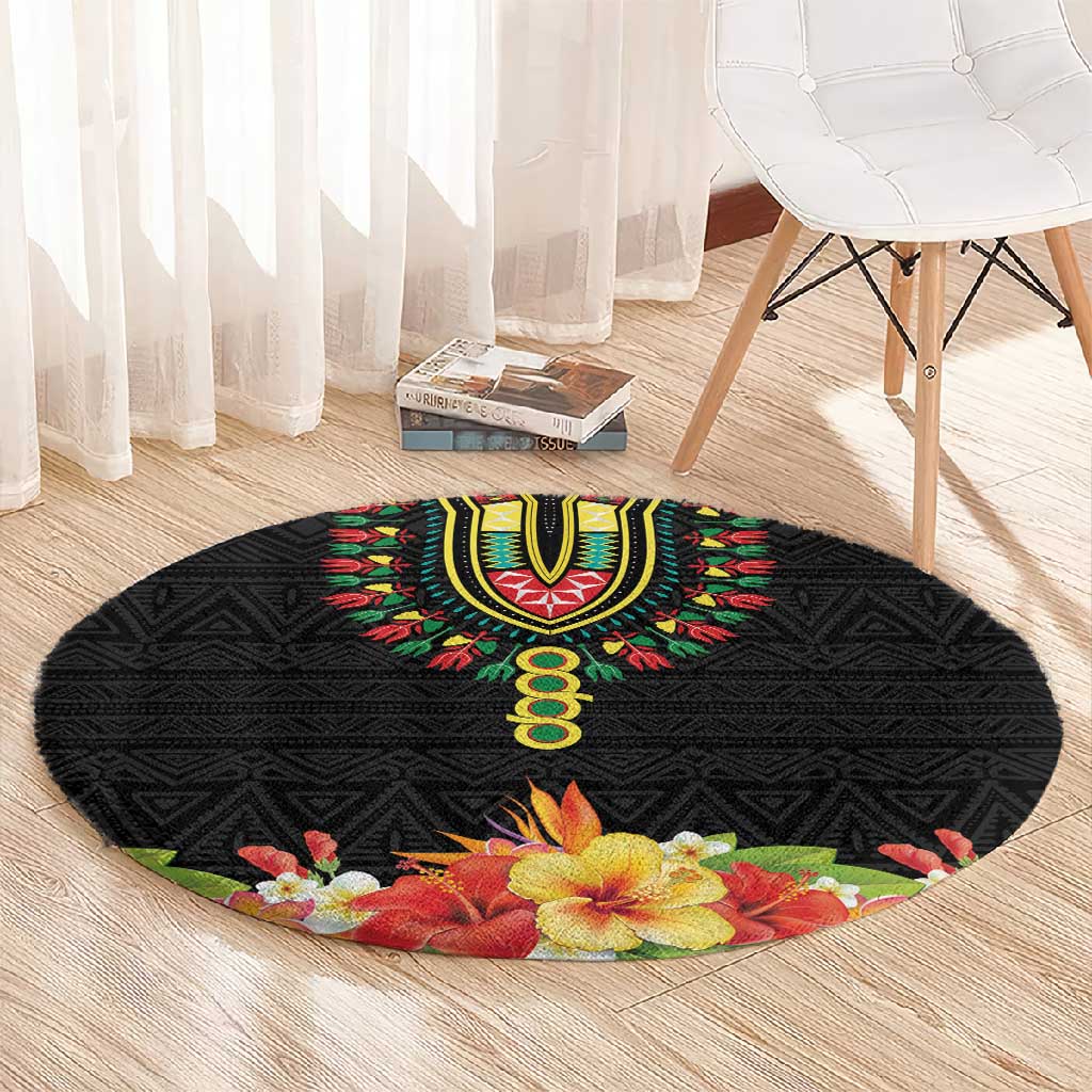 Afro Hibiscus Tropical Round Carpet Dashiki African Pattern LT15