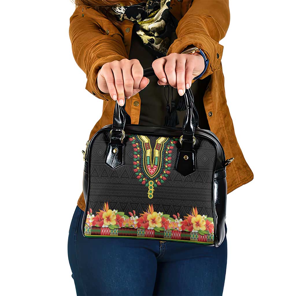 Hibiscus Mix Dashiki African Pattern Shoulder Handbag Adinkra Symbol LT15