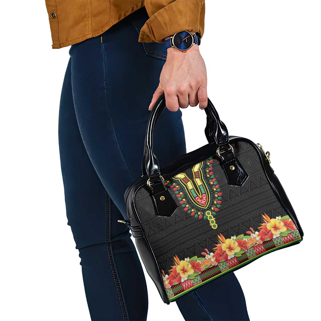 Hibiscus Mix Dashiki African Pattern Shoulder Handbag Adinkra Symbol LT15