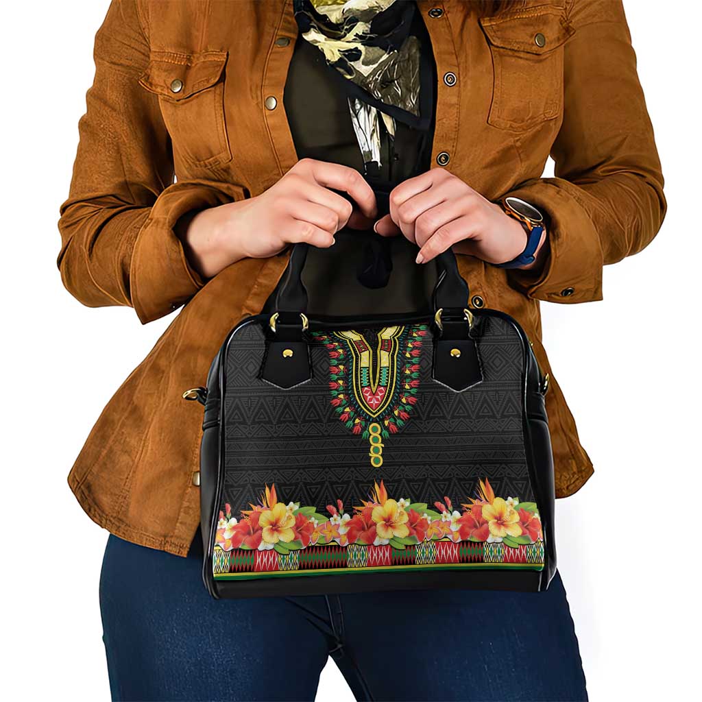 Hibiscus Mix Dashiki African Pattern Shoulder Handbag Adinkra Symbol LT15