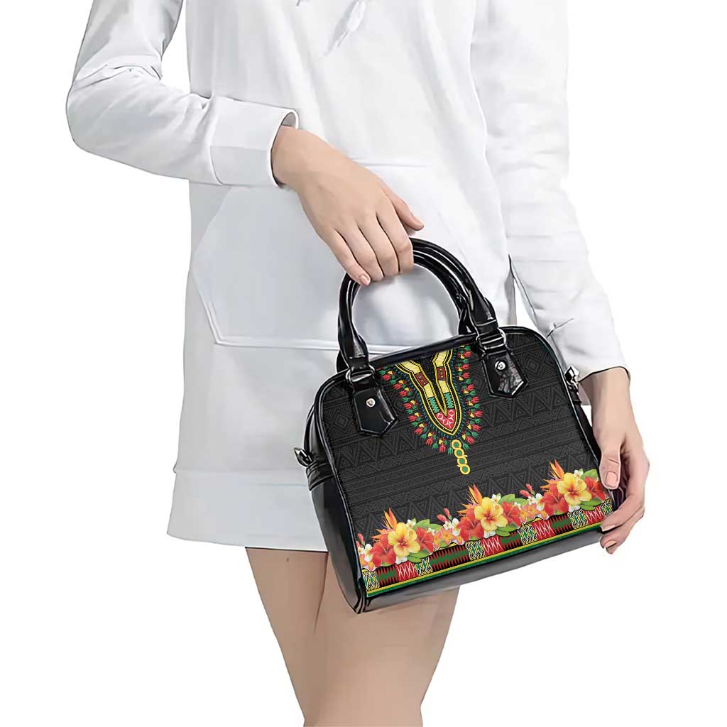 Hibiscus Mix Dashiki African Pattern Shoulder Handbag Adinkra Symbol LT15