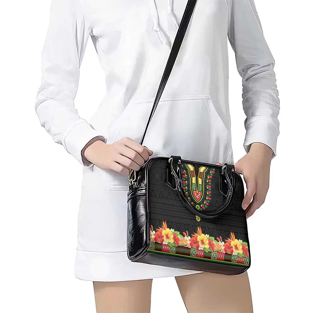 Hibiscus Mix Dashiki African Pattern Shoulder Handbag Adinkra Symbol LT15