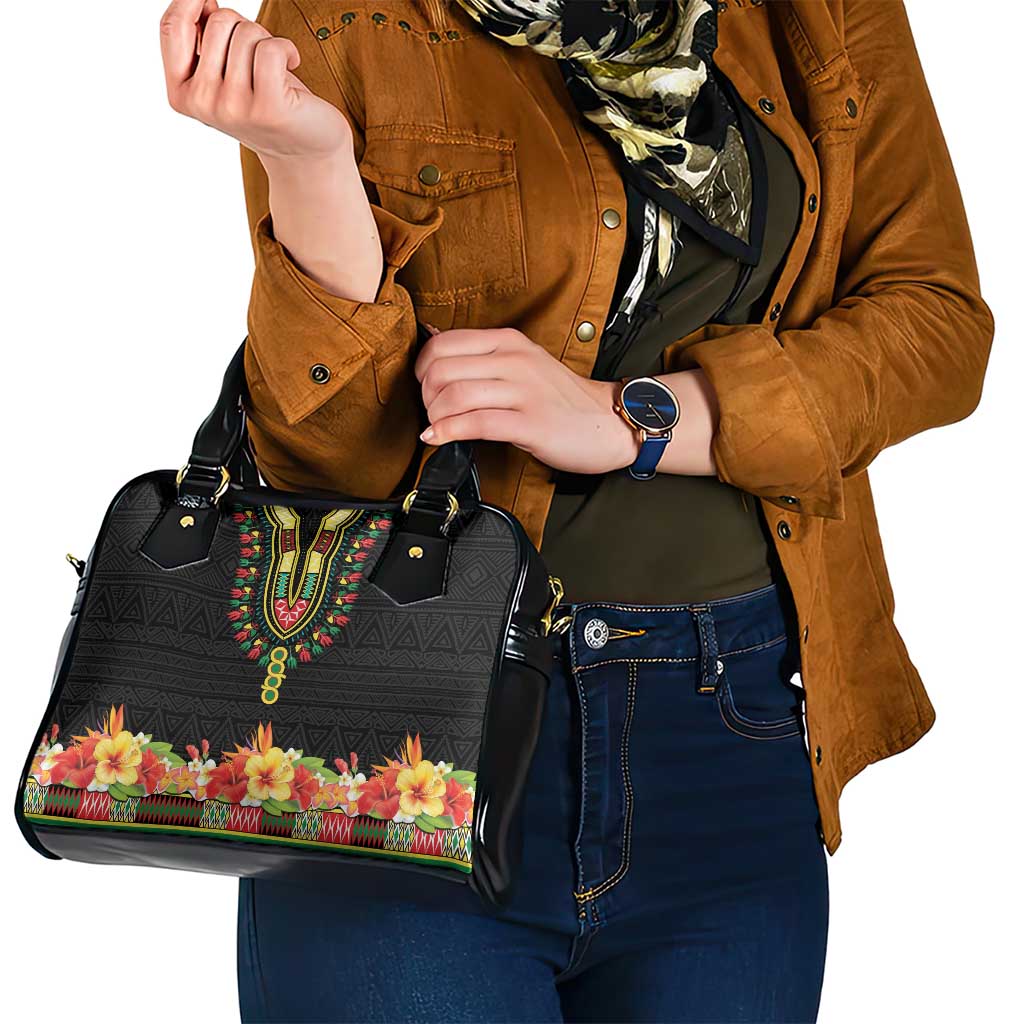 Hibiscus Mix Dashiki African Pattern Shoulder Handbag Adinkra Symbol LT15