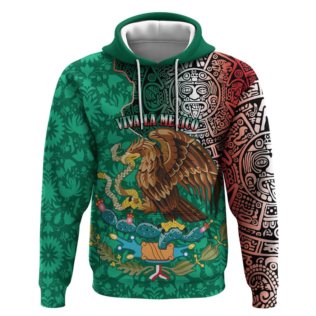 Personalised Viva La Mexico Hoodie Coat Of Arms Aztec Mix Otomi Patterns LT15