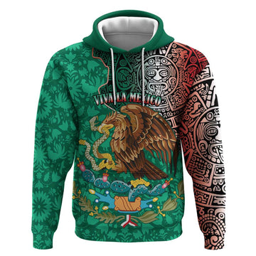 Personalised Viva La Mexico Hoodie Coat Of Arms Aztec Mix Otomi Patterns LT15