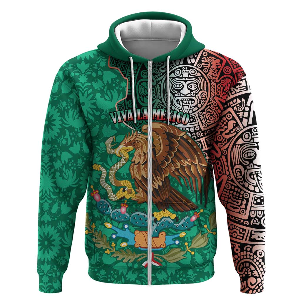 Personalised Viva La Mexico Hoodie Coat Of Arms Aztec Mix Otomi Patterns LT15