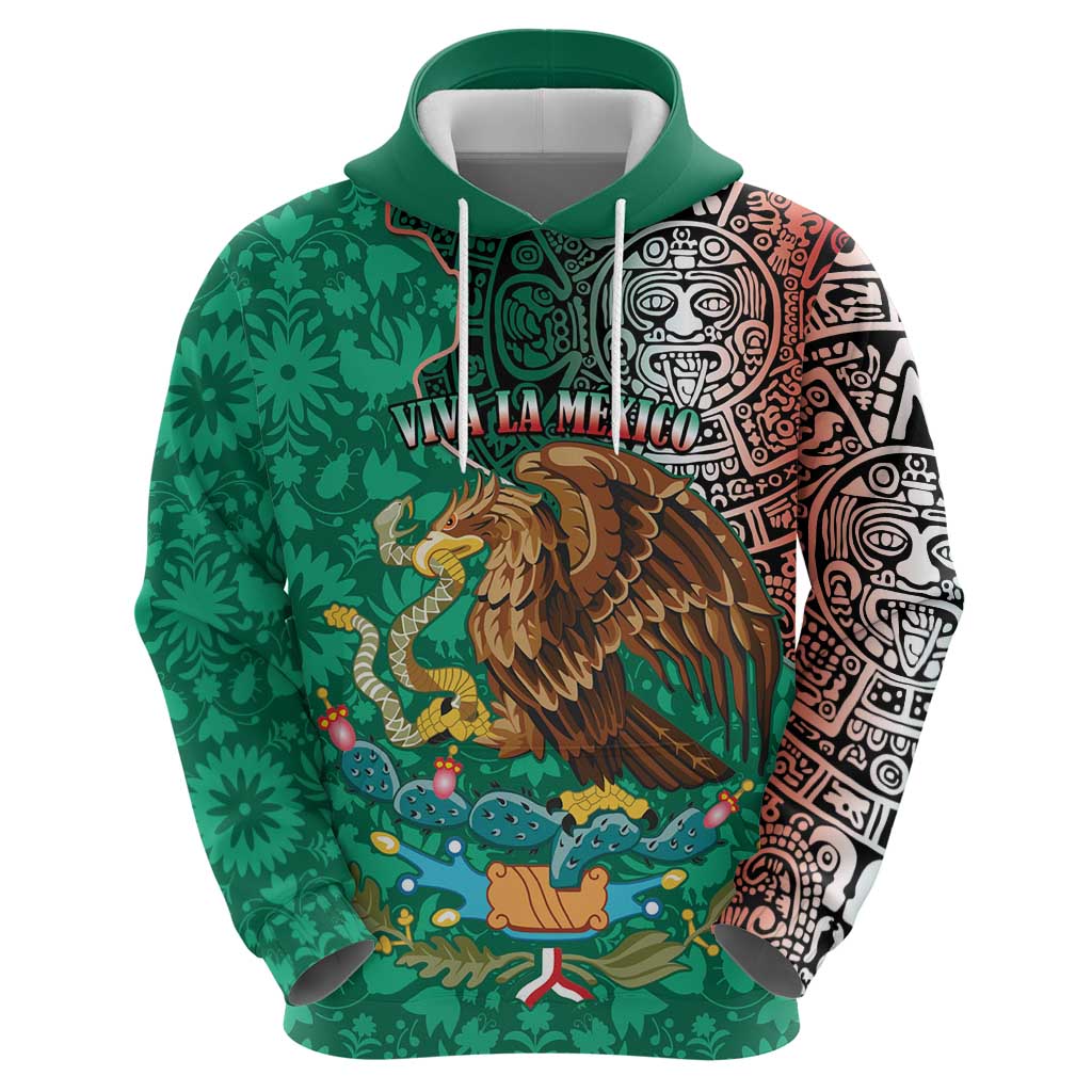 Personalised Viva La Mexico Hoodie Coat Of Arms Aztec Mix Otomi Patterns LT15