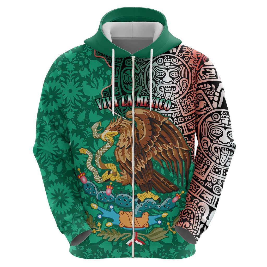 Personalised Viva La Mexico Hoodie Coat Of Arms Aztec Mix Otomi Patterns LT15
