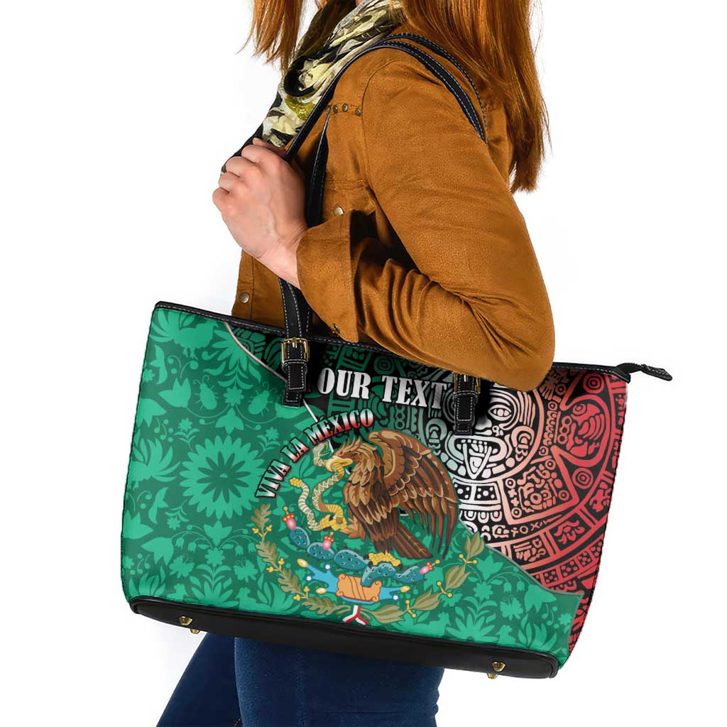 Personalised Viva La Mexico Leather Tote Bag Coat Of Arms Aztec Mix Otomi Patterns LT15