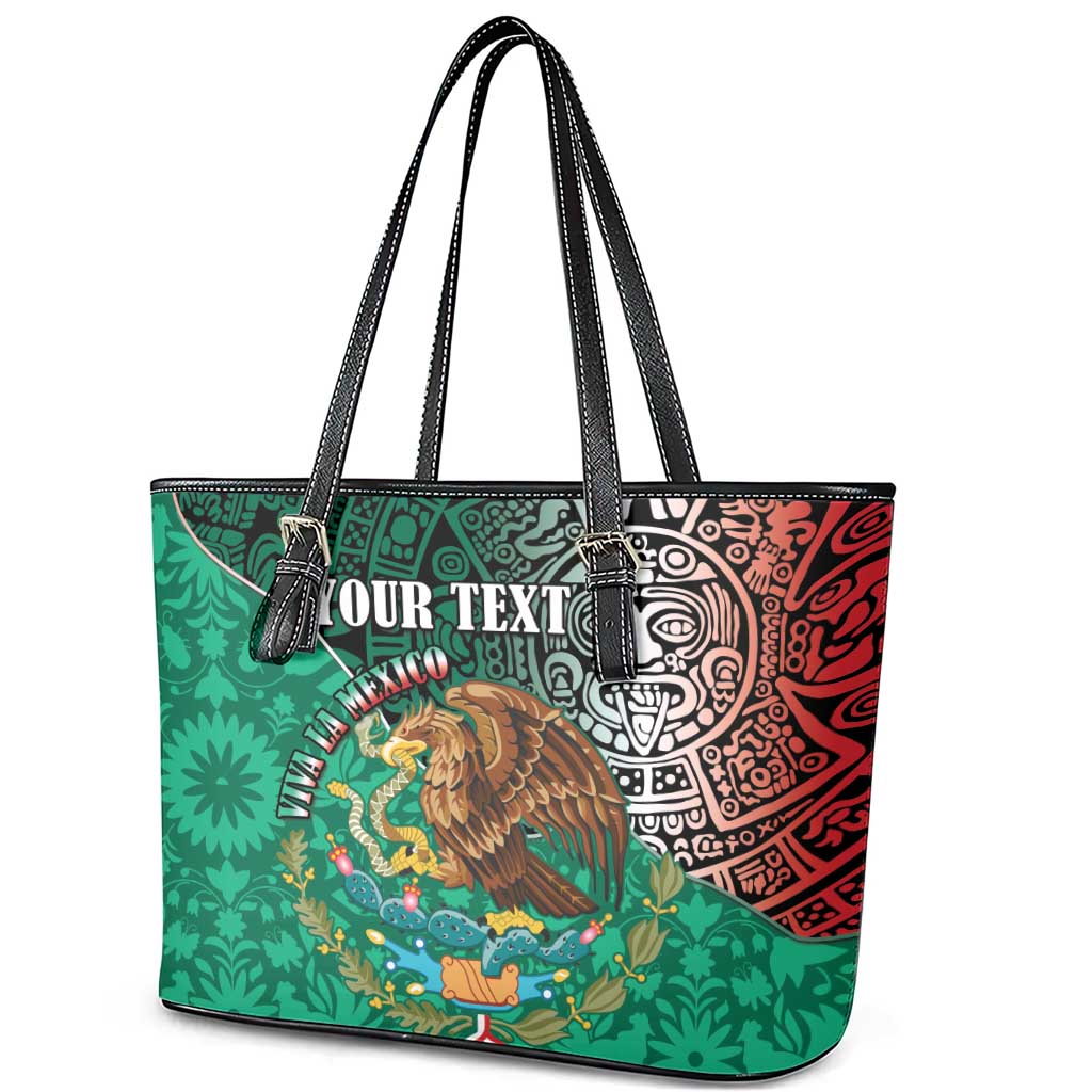Personalised Viva La Mexico Leather Tote Bag Coat Of Arms Aztec Mix Otomi Patterns LT15