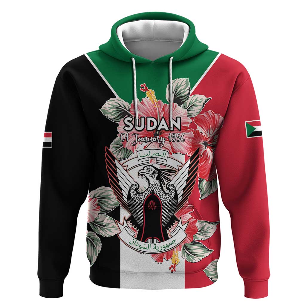 Personalised Sudan Independence Day Hoodie Coat Of Arms Mix Hisbicus LT15