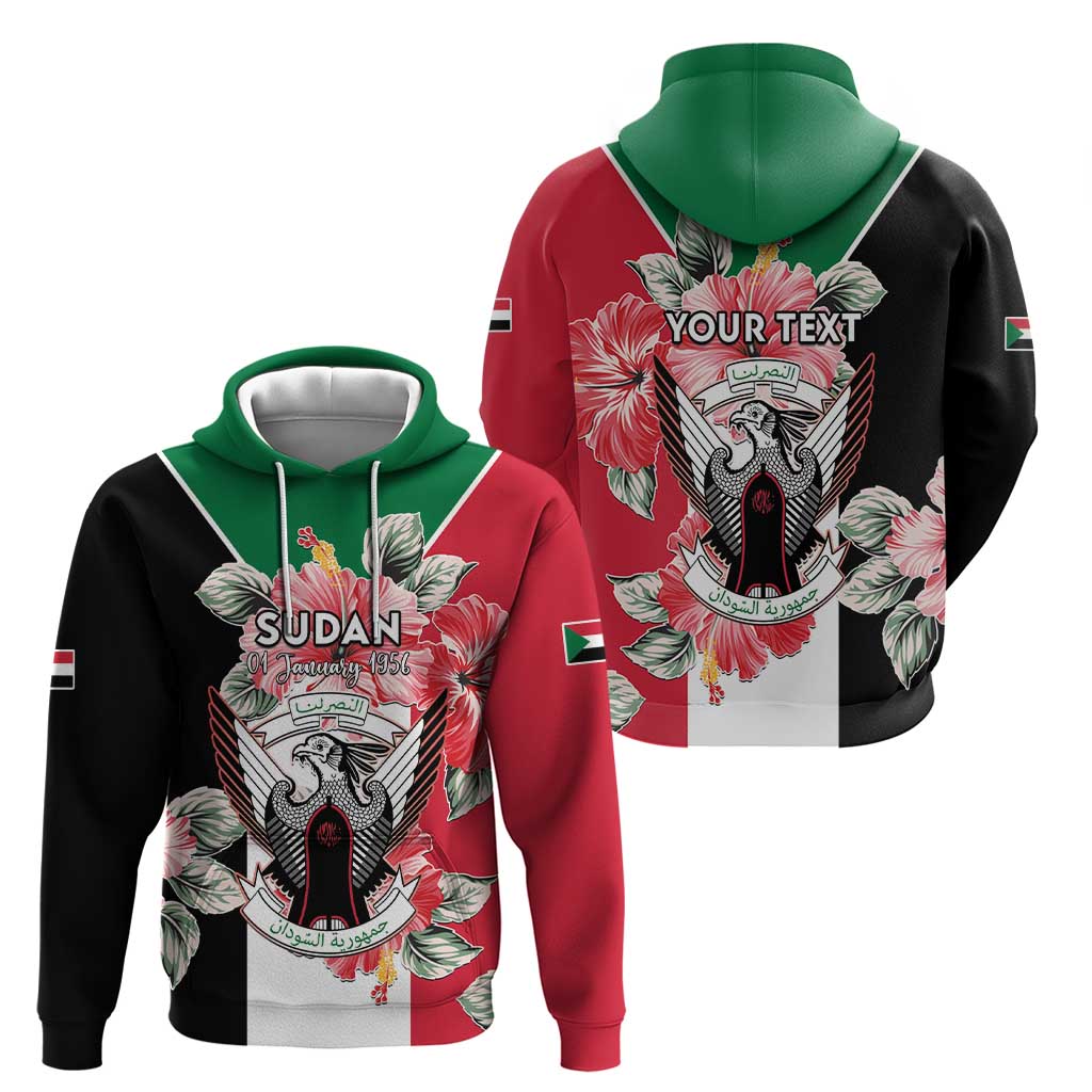Personalised Sudan Independence Day Hoodie Coat Of Arms Mix Hisbicus LT15