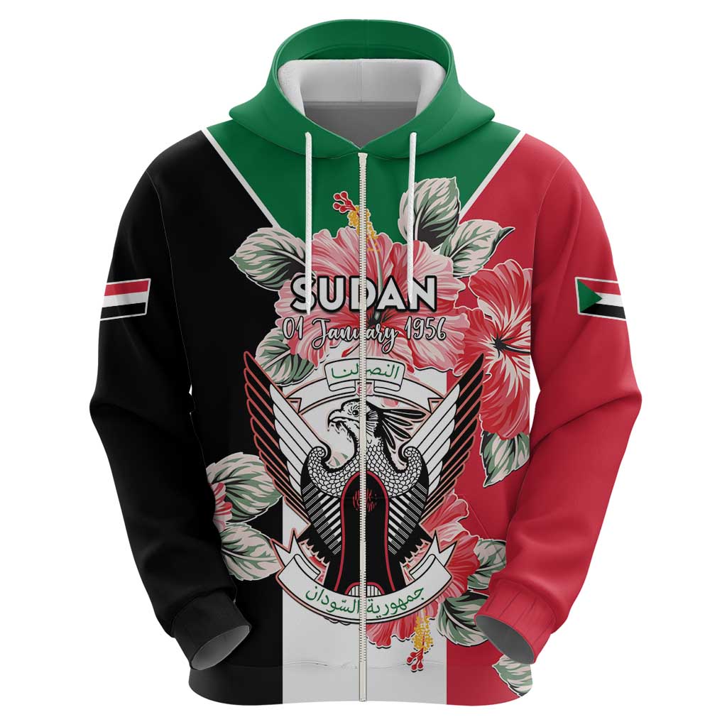 Personalised Sudan Independence Day Hoodie Coat Of Arms Mix Hisbicus LT15